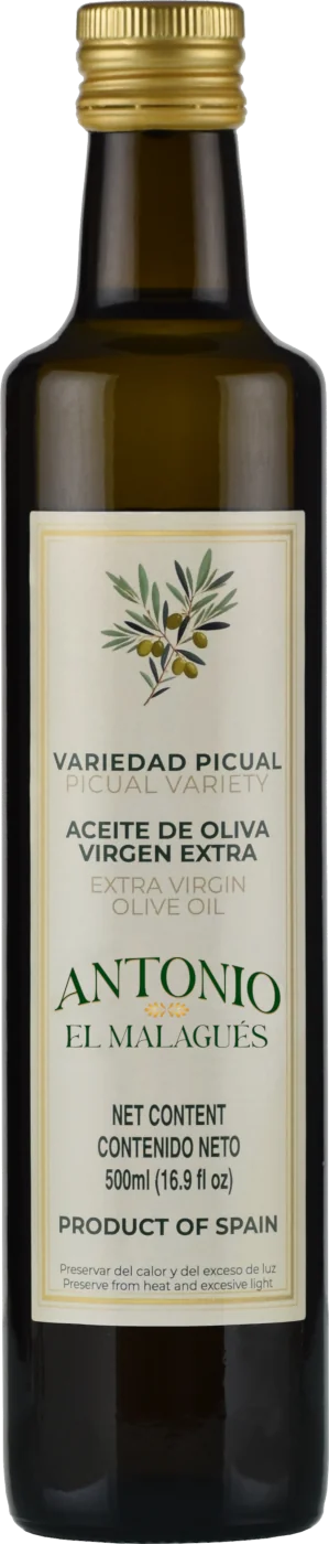 Antonio el Malagués Extra Virgin Olive Oil bottle - premium Spanish olive oil imported to the USA